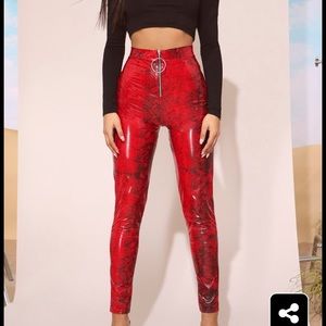 Red Snake Vinyl Zip Front Pants